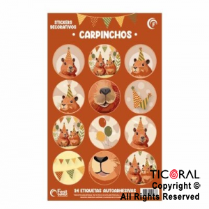 STICKERS AUTOADHESIVOS CARPINCHOS  X 24 UNIDADES